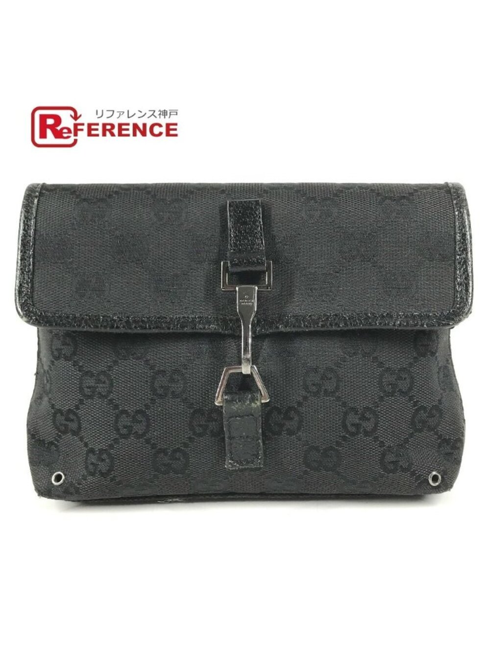 Gucci Belt Bag Logo GG Jackie Canvas Leather Black